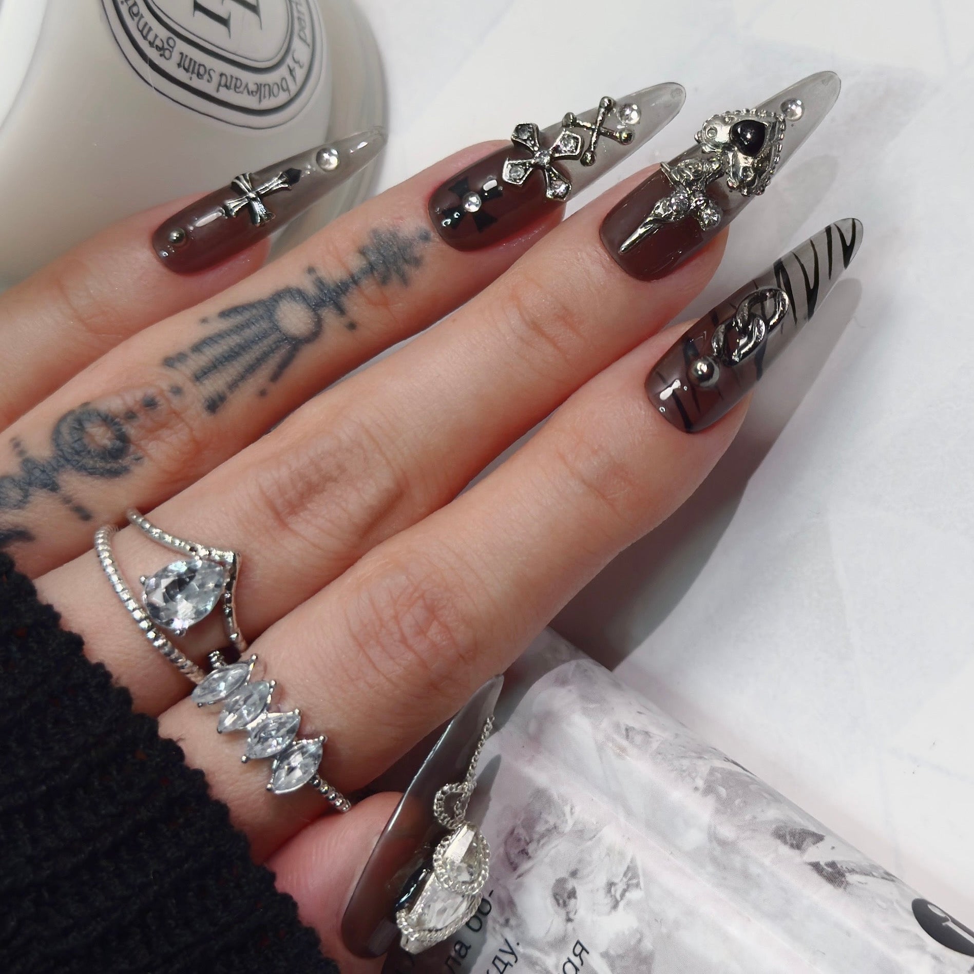 Love Lock | Handmade Nails,Ellie Vincy Press on Nails, Almond,Other,Handmade Black press on nails,10 pcs, false nails,reusable,glue on nails