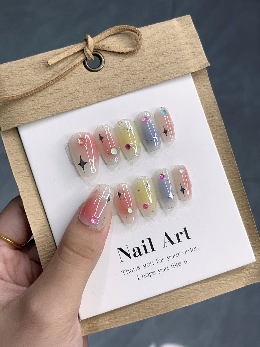 Blush Beaded Handmade Nails, Fall nails 2023 Ellie Vincy Nails