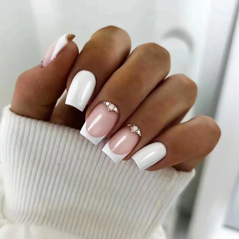 Milky White French Tip Medium Nails Ellie Vincy Nails