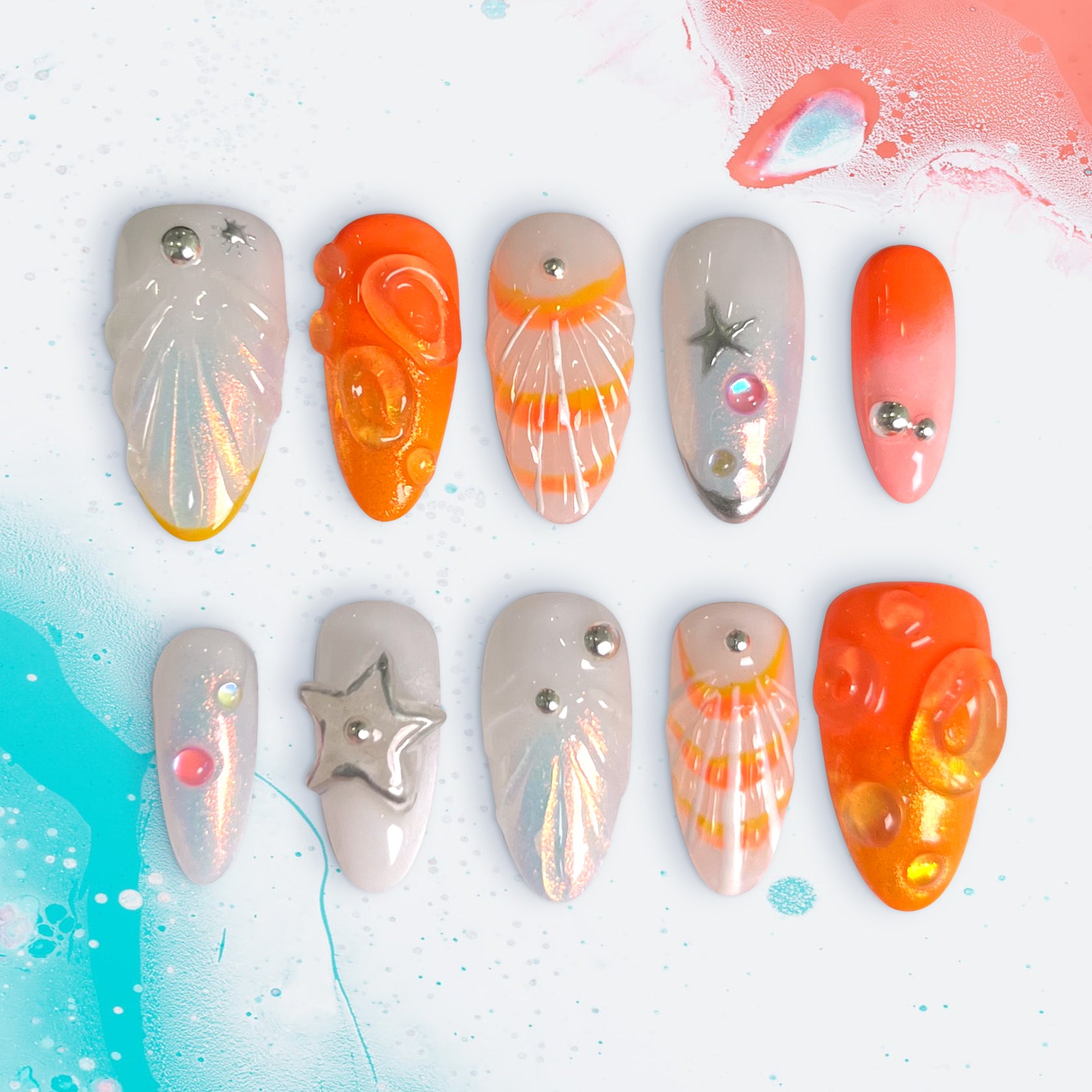 Seafoam Sparkle Tips | Handmade Nails,Ellie Vincy Press on Nails,Long, Medium  Almond,Glitter, Metallic,Handmade Red, Orange, White press on nails,10 pcs, false nails,reusable,glue on nails