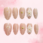 Shell Blossom | Handmade Nails,Ellie Vincy Press on Nails,Short  Almond,Cute, Floral, French tip,Handmade White, Floral, Orange, Gold press on nails,10 pcs, False nails,Reusable,Glue on nails,Sticky on nails,Pop on nails