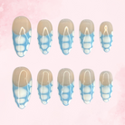 Fun Blue Tips | Handmade Nails,Ellie Vincy Press on Nails,Medium  Almond,Geometric, Solid color,Handmade White, Blue, Nude press on nails,10 pcs, false nails,reusable,glue on nails