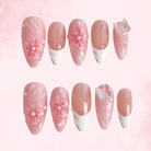 Floral French Dream | Handmade Nails,Ellie Vincy Press on Nails,Long, Medium  Almond,Cute, Floral, French tip,Handmade Pink, White, Floral press on nails,10 pcs, False nails,Reusable,Glue on nails,Sticky on nails,Pop on nails