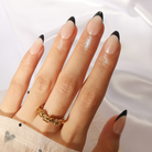 Black French Glaze,Ellie Vincy Press on Nails,Short  Almond,French tip, Chrome, Black, White press on nails,30 pcs, false nails,reusable,glue on nails