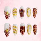 Brown Gold Marble  | Handmade Nails,Ellie Vincy Press on Nails,Medium  Almond,Floral, Metallic,Handmade Floral, Brown, Gold, Nude press on nails,10 pcs, false nails,reusable,glue on nails