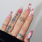 Blossom Sakura Long Coffin Pink Press-on Nails | Handmade Nails,Ellie Vincy Press on Nails,  Coffin,Floral,Handmade Pink, White, Floral press on nails,10 pcs, False nails,Reusable,Glue on nails,Sticky on nails,Pop on nails