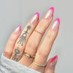 Pink Glazed French Tip,Ellie Vincy Press on Nails,  Almond,French tip, Chrome, Pink press on nails,30 pcs, False nails,Reusable,Glue on nails,Sticky on nails,Pop on nails