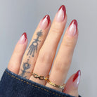 Scarlet Edge,Ellie Vincy Press on Nails,Short  Almond,French tip, Chrome, Red press on nails,30 pcs, False nails,Reusable,Glue on nails,Sticky on nails,Pop on nails