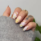 Ombre Golden,Ellie Vincy,  Almond,Other, Abstract, Pink, Gold press on nails,28 pcs, false nails,reusable,glue on nails