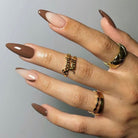 Brown French Tip,Ellie Vincy Press on Nails,  Almond,French tip, Brown press on nails,24 pcs, False nails,Reusable,Glue on nails,Sticky on nails,Pop on nails