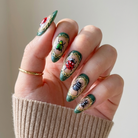 ellie vincy press on nails  Beetle Garden| Handmade Nails Almond  Green, Nude, Animal  Glitter, Metallic, Abstract, Animal print