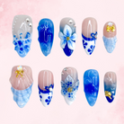 Blue Bloom | Handmade Nails,Ellie Vincy Press on Nails,Long, Medium  Almond,Glitter, Solid color, Floral,Handmade Blue, White, Floral press on nails,10 pcs, false nails,reusable,glue on nails