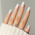Baby Boomer Nude Medium Coffin,Ellie Vincy Press on Nails,Medium  Coffin,Ombre, White press on nails,28 pcs, False nails,Reusable,Glue on nails,Sticky on nails,Pop on nails