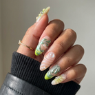 ellie vincy press on nails  Green Oasis | Handmade Nails Almond  Green  Cute, Floral, Natural